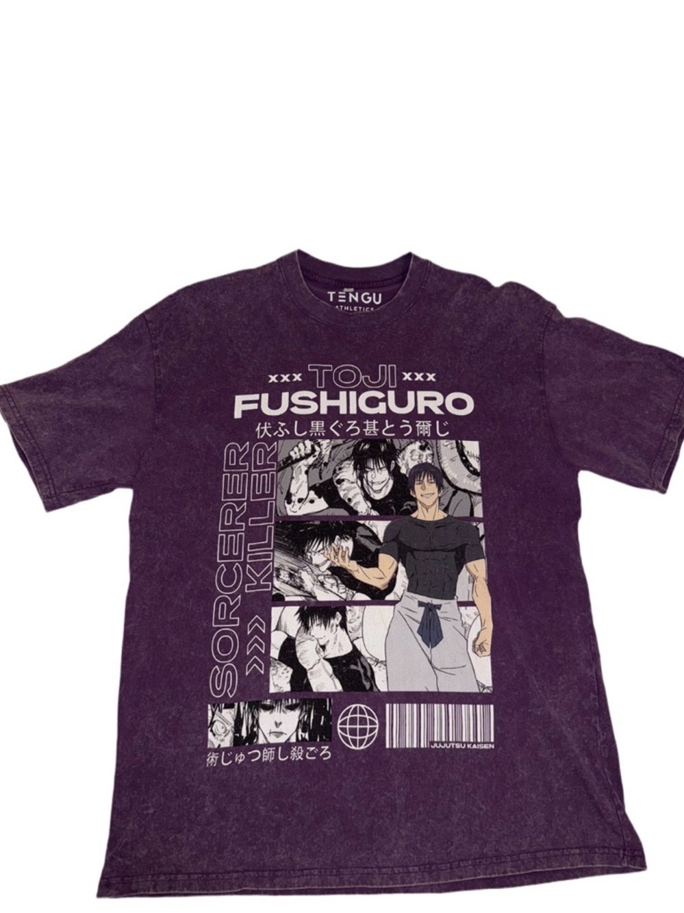Tengu Jujutsu Kaisen Toji Fushiguro Oversized Tee XL Purple Acid Wash Shirt